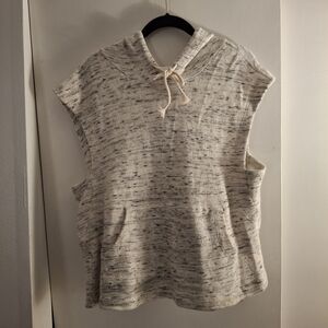 Wonderly Speckled Knit Sleeveless Hoodie - Cream and Black